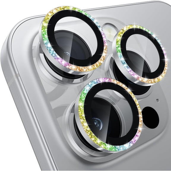 Universal for iPhone 16 Pro/iPhone 16 Pro Max, camera lens protector -[Original shooting model] Shatterproof ultra-high-definition tempered metal glass camera screen (2-piece )Glitter Colorful