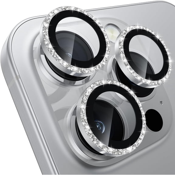 Universal for iPhone 16 Pro/iPhone 16 Pro Max, camera lens protector -[Original shooting model] Shatterproof ultra-high-definition tempered metal glass camera screen (2-piece)Glitter Silver