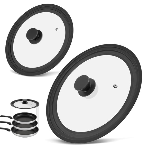 Universal lid for pan and frying pan, 2 packs of lid suitable for 9 ", 9.5", 10 "& 11", 12 ", 13" diameter cookware, silicone replacement lid lid for frying pan, cast iron, tempered glass lid