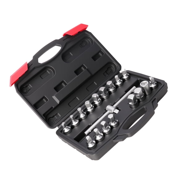 Universally 18 Piece Automotive Mechanics Tool Set With Oil Drain Levers Wrench Socket And Portable Storage Case Organization