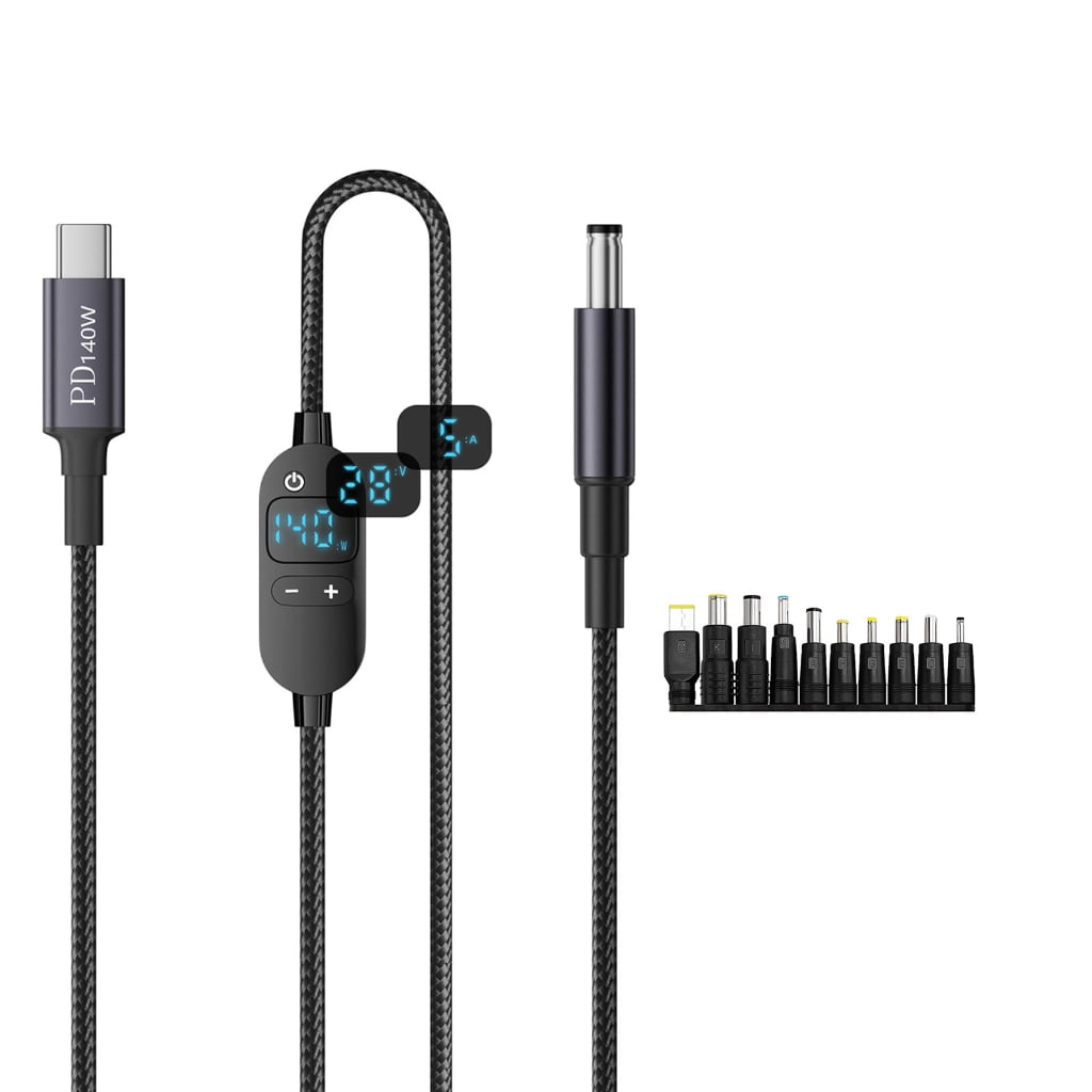 Universally DC5.5x2.1mm to USB C Power Cable With Real Time Voltages Screen And Protections Features