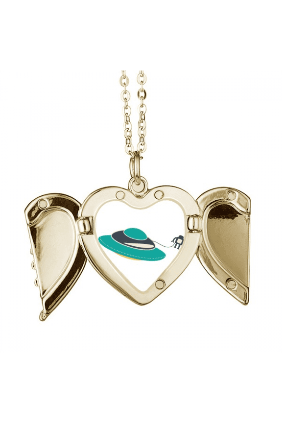 Universe Alien Monster UFO Folded Wings Peach Heart Pendant Necklace