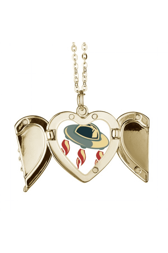 Universe Alien Monster UFO Folded Wings Peach Heart Pendant Necklace