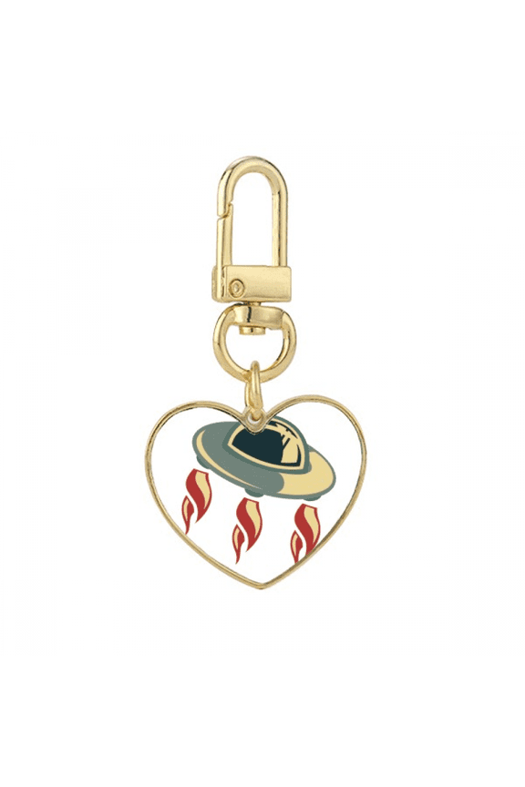 Universe Alien Monster UFO Gold Heart Keychain Metal Keyring Holder