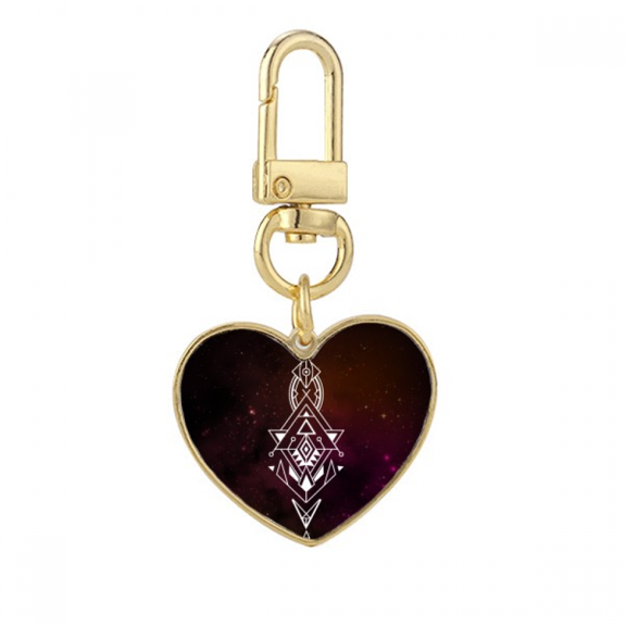 Universe Alien Symbol Totem Pattern Gold Heart Keychain Metal Keyring Holder