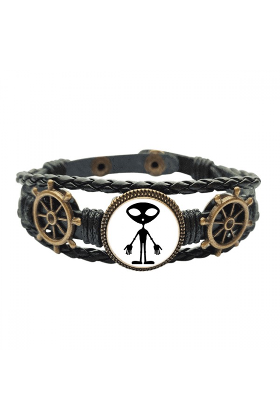 Universe And Alien Alien Art Deco Fashion Leather Braided Ocean Bracelet Wristband