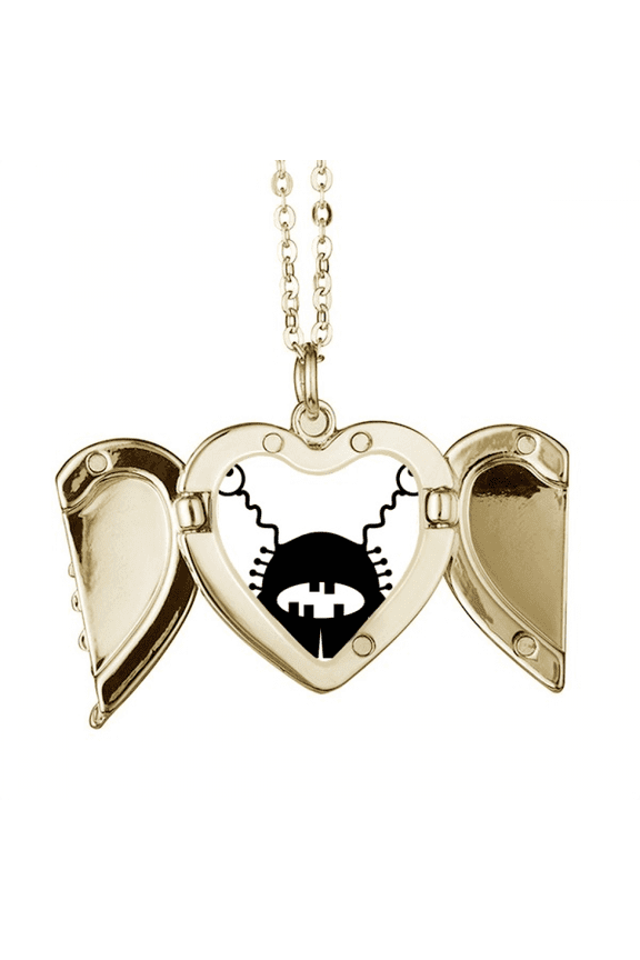 Universe And Alien Alien Sketch Folded Wings Peach Heart Pendant Necklace