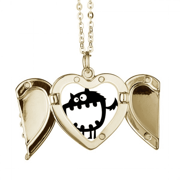 Universe And Alien Big Mouth Monster Folded Wings Peach Heart Pendant Necklace