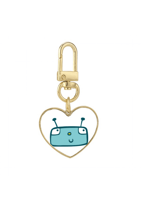 Universe And Alien Blue Robot Gold Heart Keychain Metal Keyring Holder