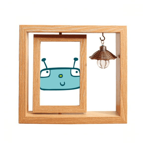 Universe And Alien Blue Robot Wooden Rotating Picture Photo Frame 4x6