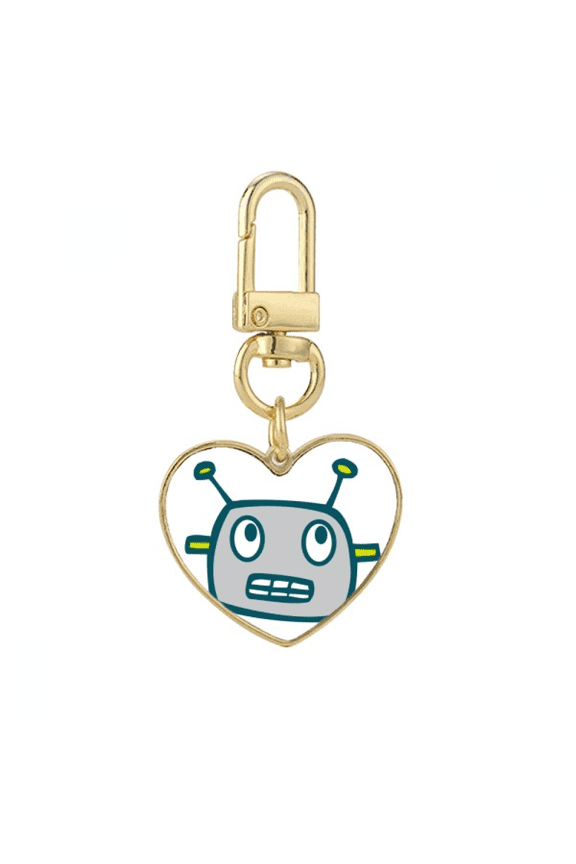 Universe And Alien Gray Robot Gold Heart Keychain Metal Keyring Holder