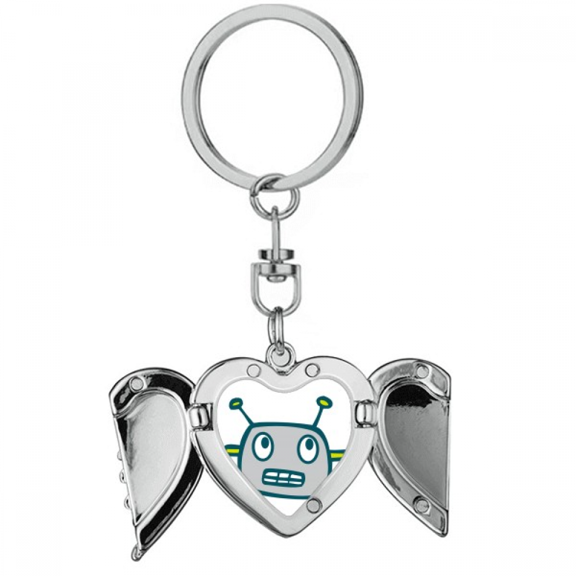 Universe And Alien Gray Robot Heart Angel Wing Key Chain Holder