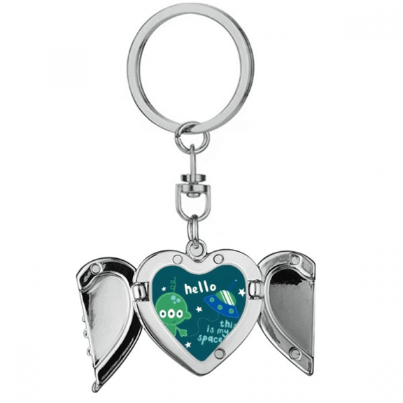 Universe And Alien Hello Alien Heart Angel Wing Key Chain Holder