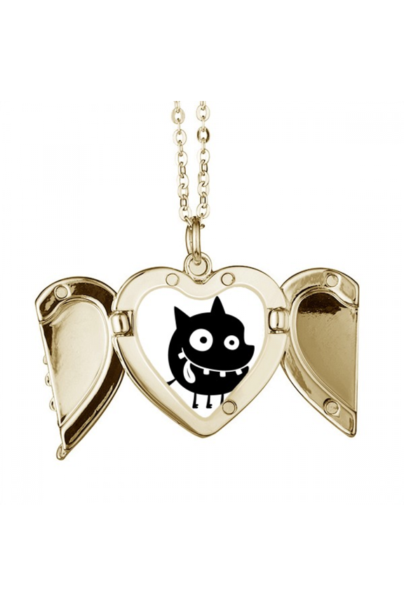 Universe And Alien Monster Folded Wings Peach Heart Pendant Necklace