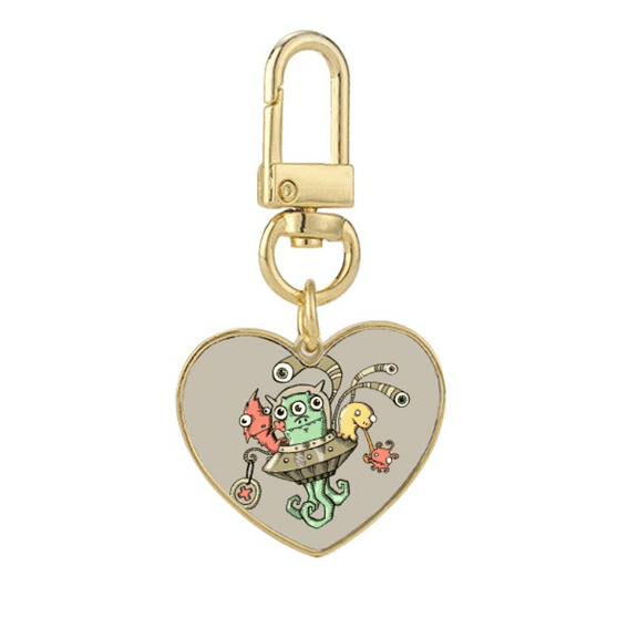 Universe And Alien Monster Gold Heart Keychain Metal Keyring Holder
