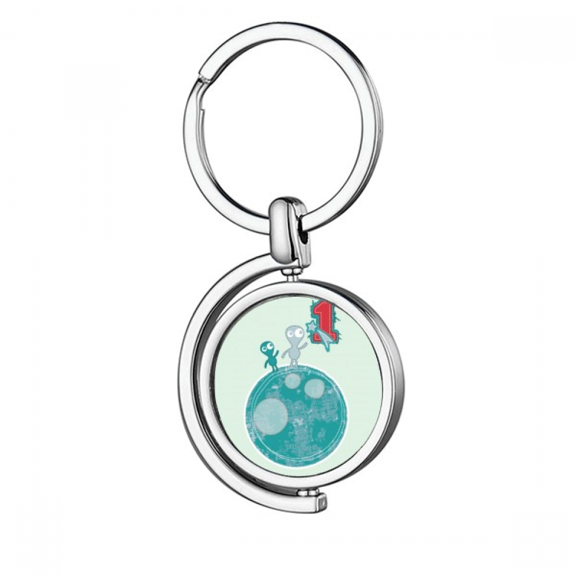 Universe And Alien Monster On Earth Rotating Keychain Metal Keyring Holder