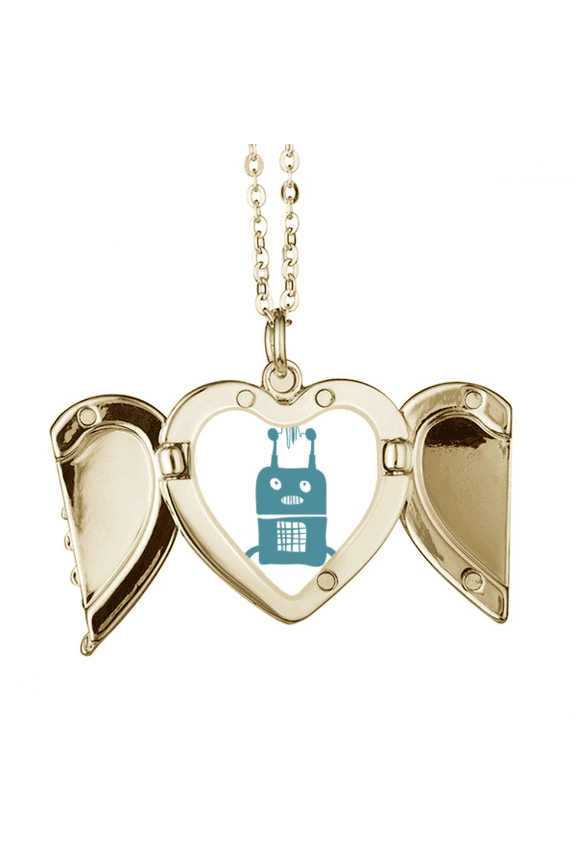 Universe And Alien Robot Art Deco Fashion Folded Wings Peach Heart Pendant Necklace