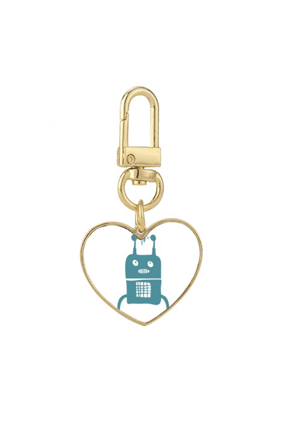 Universe And Alien Robot Art Deco Fashion Gold Heart Keychain Metal Keyring Holder