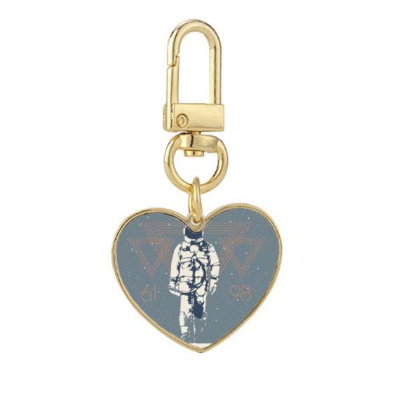 Universe And Alien Spaceman Gold Heart Keychain Metal Keyring Holder