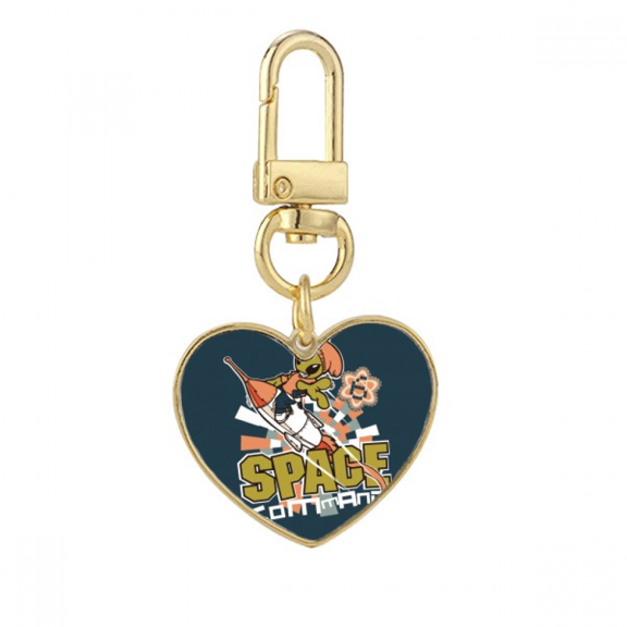 Universe And Alien Spacewalk Gold Heart Keychain Metal Keyring Holder