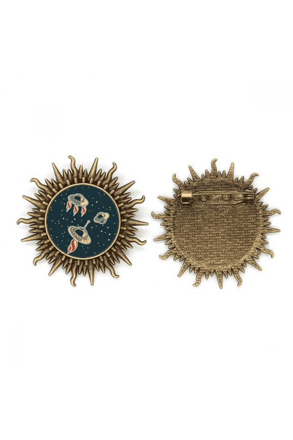 Universe And Alien UFO Art Deco Fashion Metall Sonne Brosche Haken Pin