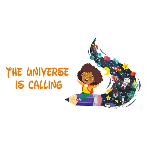 Universe is Calling Space Inspirational QuoteWall Decal Decoration The universe is Calling Adventurous Space Cartoon Space Decorating Ideas for Child's Bedroom Size: 10 In(W) x 5 In(H)
