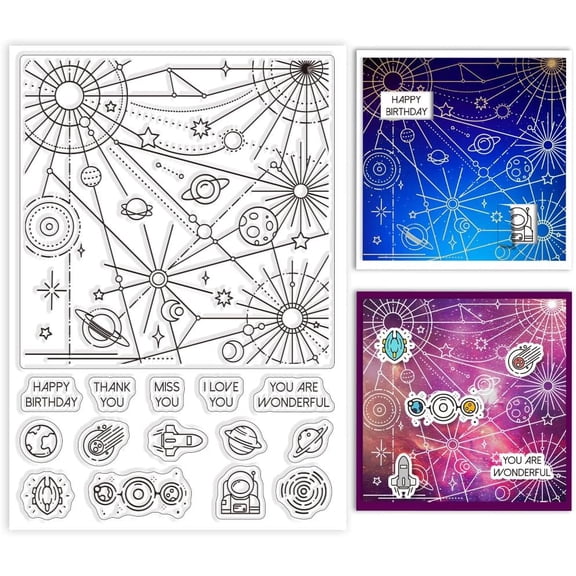 Universe Clear Stamps DIY for Cards Making Star Background Clear Stamp Seals Transparent Stamps DIY for DIY Scrapbooking Photo Album Journal Home Decoration