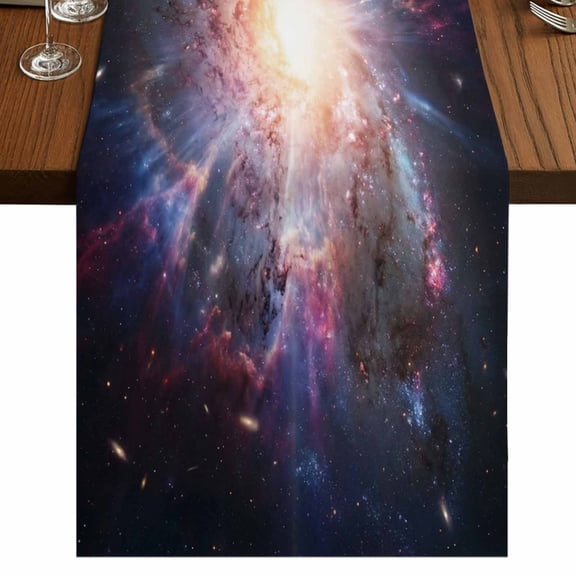 Universe Explosion Burlap Cotton Table Runner 13x36 Inches Short, Modern Abstract Galaxy Universe Farmhouse Table Runners, Outdoor Dining Tablecloths Decor for Baby Shower/Party/Wedding