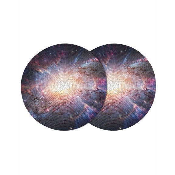 Universe Explosion Round 13 Inch Placemats Set of 2, Modern Abstract Galaxy Universe HeatResistant Non Slip Place Mats for Dining Table, Wipeable Braided Kitchen Table Mats for Housewarming