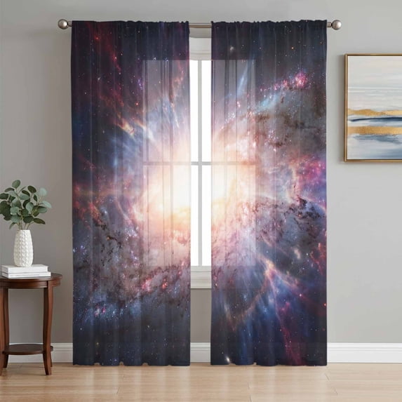 Universe Explosion Sheer Curtains 108 Inch Length 2 Panels Set, Modern Abstract Galaxy Universe Voile Window Treatment Semi Sheer Long Curtains Drapes for Bedroom/Living Room/Kitchen 52"x108"x2