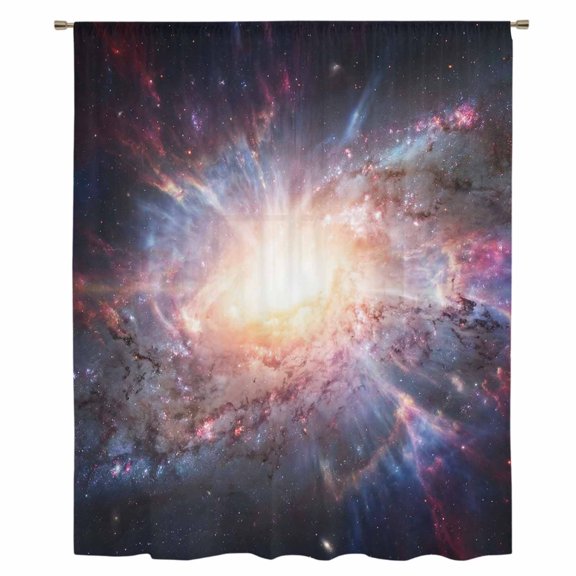 Universe Explosion Sheer Curtains 54 Inches Long, Modern Abstract Galaxy Universe Light Filering Curtains, Breathable Simi Curtain Privacy Drapes for Kitchen Bathroom Small Window Treatment