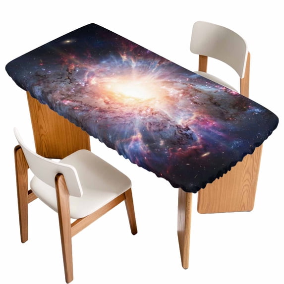 Universe Explosion Table Cloths for 6 Foot Rectangle Tables, Modern Abstract Galaxy Universe Patio Waterproof Elastic Fitted Tablecloths, Washable Rectangular Table Cover for Camping