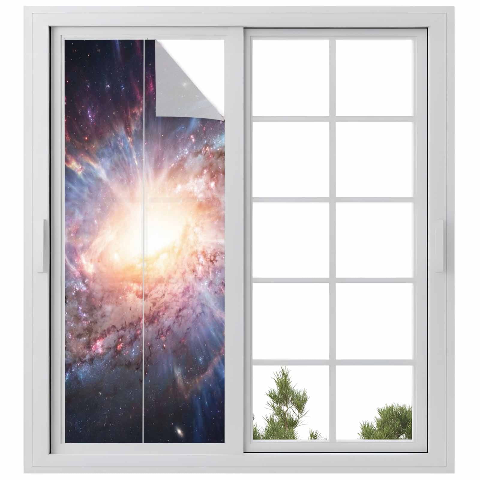 Universe Explosion Window Privacy Film, Modern Abstract Galaxy Universe Static Cling UV Sun Blocking Heat Control Window Tint Day and Night, Non-Adhesive One Way Windows Privacy Cover 23.6''x59''