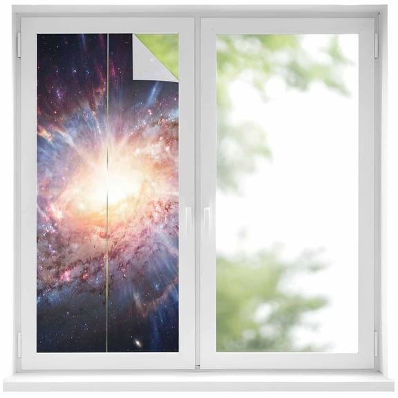 Universe Explosion Window Privacy Film, Modern Abstract Galaxy Universe Static Cling UV Sun Blocking Heat Control Window Tint Day and Night, Non-Adhesive One Way Windows Privacy Cover 17.7''x39.3''