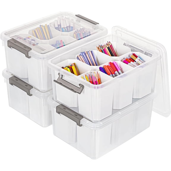Universe Mall 4 Packs 17 QT Plastic Storage Bins Clear Storage Box with Lids Multipurpose Stackable Storage Containers for Organizing Tool, Craft, Crayon