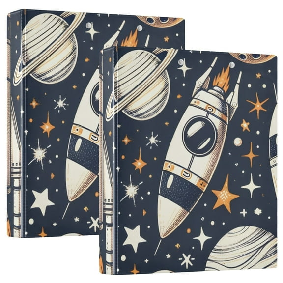 Universe Outer Space Rocket Hardcover 3 Ring Binder 1.5 inch Round Rings with Interior Pockets Binders Organizer Office School 2 Pack