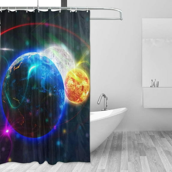 Universe Planet Bath Shower Curtain Liners - 60x72in - 100% Polyester - Waterproof Bath Curtain with C-Shaped Hooks for Bathroom Decoration 1 Panel