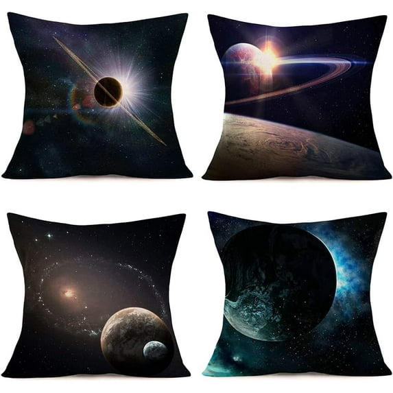Universe Planet Throw Pillow Covers 18x18 Inch Cotton Linen Astronomy Themed Pillows Decorative Pillow Cases Pack of 4 Pillowcases Cushion Cover for Sofa Couch (Planet 4Pack, 18"x18")