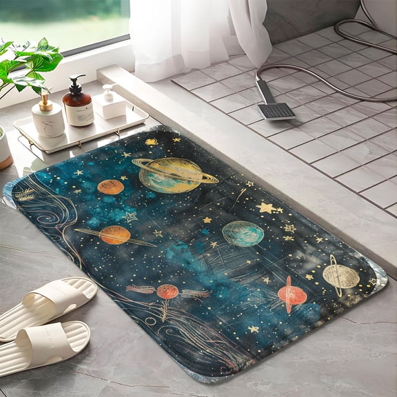 Universe Planets 305 Non-Slip Memory Foam Bath Rug: Absorbent, Quick-Dry, Machine Washable, Soft & Comfortable - S