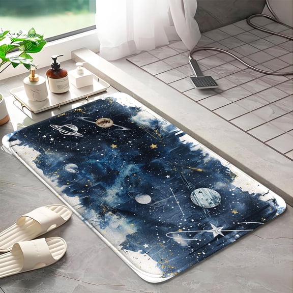 Universe Planets 333 Non-Slip Memory Foam Bath Rug: Absorbent, Quick-Dry, Machine Washable, Soft & Comfortable - S