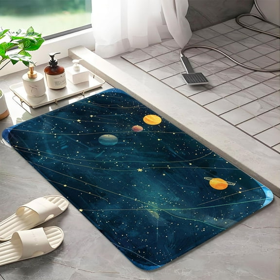Universe Planets 377 Non-Slip Memory Foam Bath Rug: Absorbent, Quick-Dry, Machine Washable, Soft & Comfortable - S