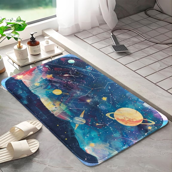 Universe Planets 390 Non-Slip Memory Foam Bath Rug: Absorbent, Quick-Dry, Machine Washable, Soft & Comfortable - S