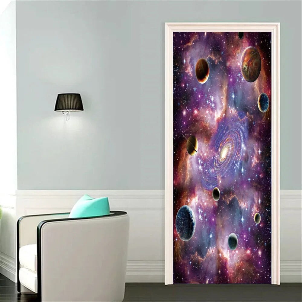 Universe Door Stickers Wallpaper Galaxy Starry Sky Doors Murals