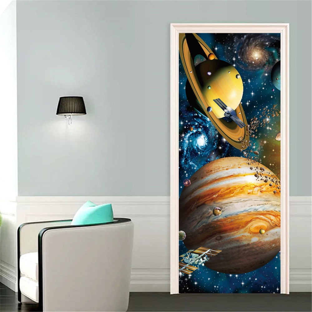 Universe Door Stickers Wallpaper Galaxy Starry Sky Doors Murals