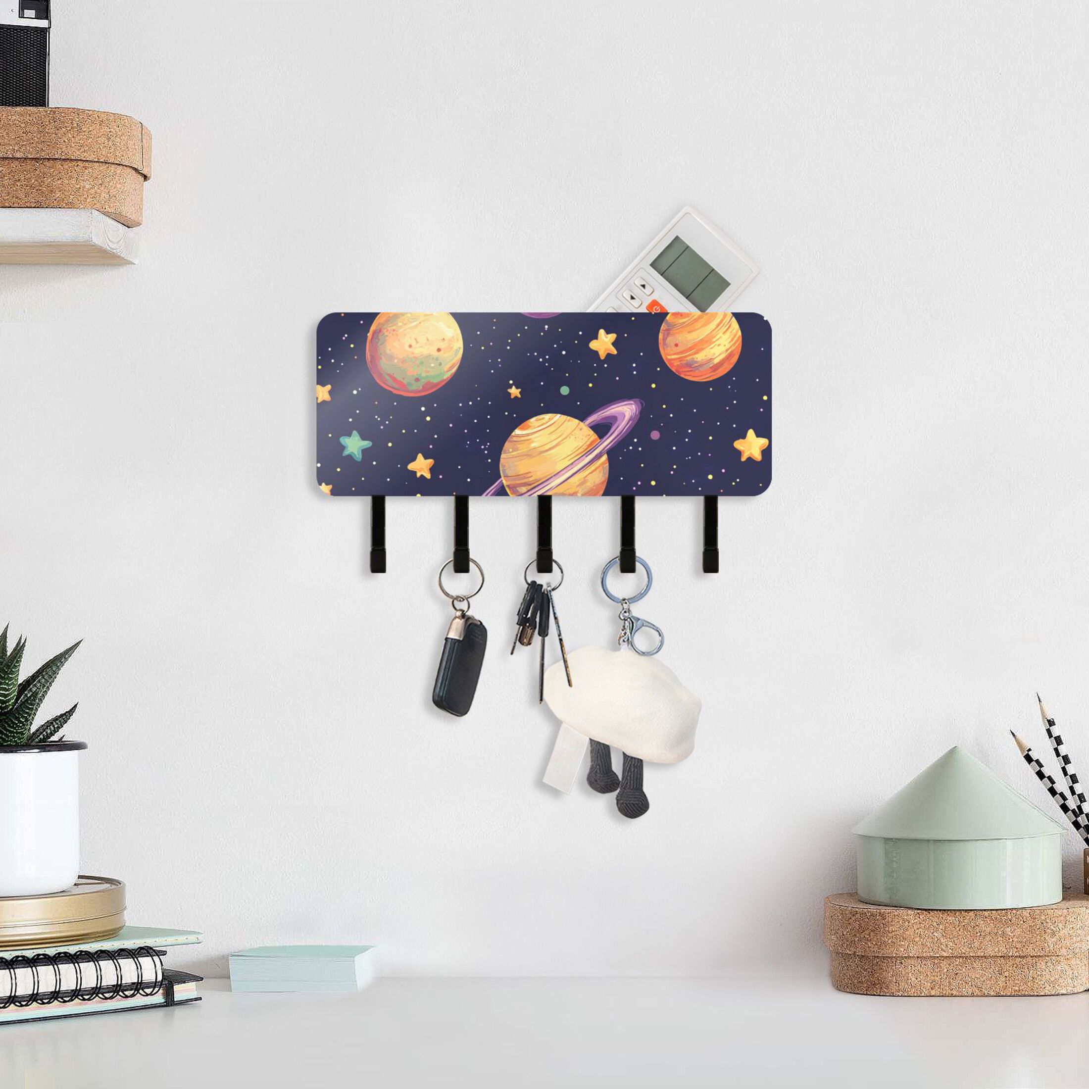 Universe Planets Stars Key Holder for Wall Mail Holder Organizer with 5 ...