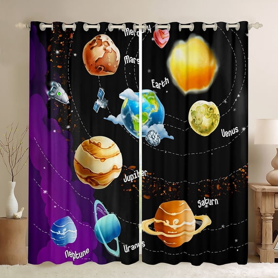 Universe Room Decor Curtains Outer Space 30%-50% Blackout Curtains Galaxy Starry Sky Planet The Earth Print Window Curtains, Solar System Bedroom Curtains for Teens ,2 Panels 38"Wx54"L