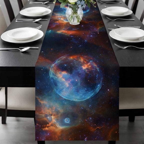 Universe Scenery Table Runner, Abstract Planet Fantasy Mystic Cosmic Modern Washable Cotton-linen Table Runners Dining Kitchen Decoration for Everyday Home Wedding Party Decor, 13 x 60 Inch