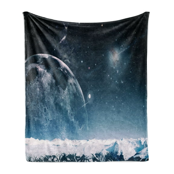 Universe Soft Flannel Fleece Blanket, Another World Landscape Atmosphere Crater Galaxy Nebula Outer Space Infinity, Cozy Plush for Indoor and Outdoor Use, 50" x 70", Dark Blue White, by Ambesonne