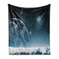 thumbnail image 1 of Universe Soft Flannel Fleece Blanket, Another World Landscape Atmosphere Crater Galaxy Nebula Outer Space Infinity, Cozy Plush for Indoor and Outdoor Use, 60" x 80", Dark Blue White, by Ambesonne, 1 of 5