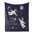 thumbnail image 1 of Universe Soft Flannel Fleece Throw Blanket, I Love You to the Edge of the Galaxy Typography with Astronauts, Cozy Plush for Indoor and Outdoor Use, 50" x 60", Dark Purple Multicolor, by Ambesonne, 1 of 5